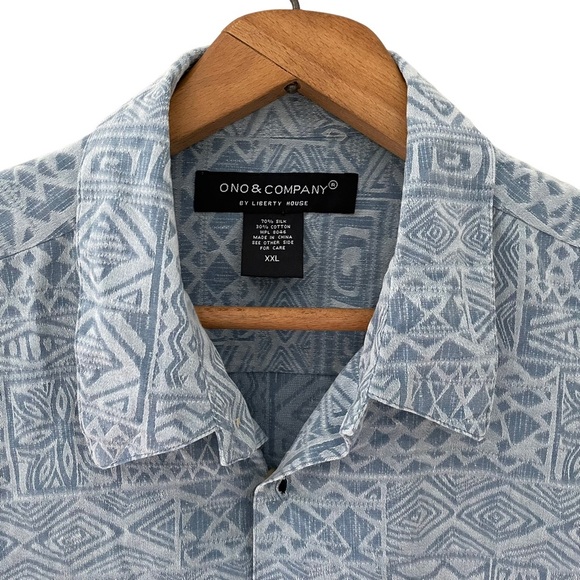 Ono & Company By Liberty House Silk Blend Hawaiian Button Up Shirt Aztec XXL - Picture 2 of 7